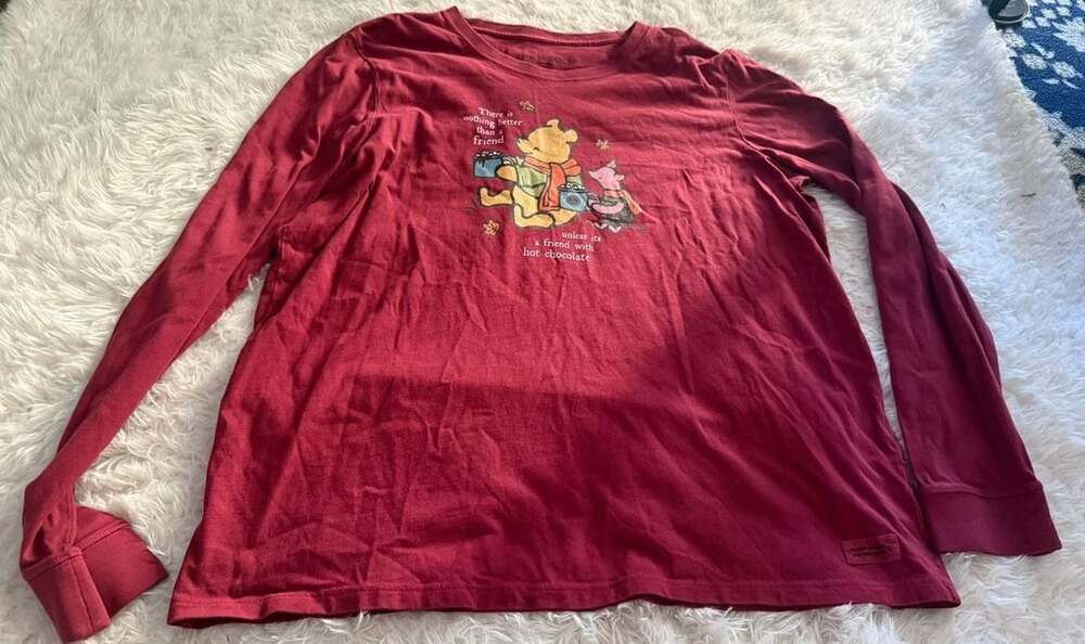 Life Is Good Winnie The Pooh Long Sleeve T-Shirt Size XL Red Hot Chocolate